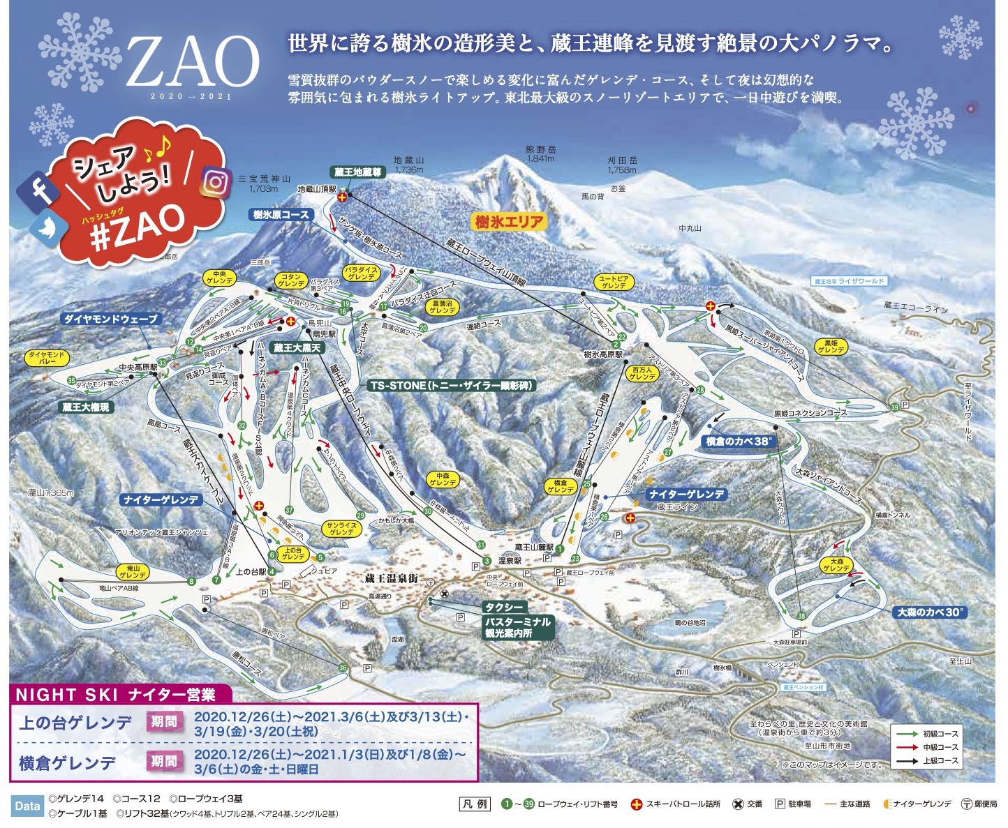 Zao Onsen Ski Resort! Slopes and courses information